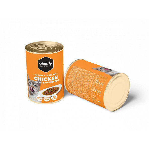 Amity cat konzerva kuracie kúsky morka so zeleninou v omáčke 415g
