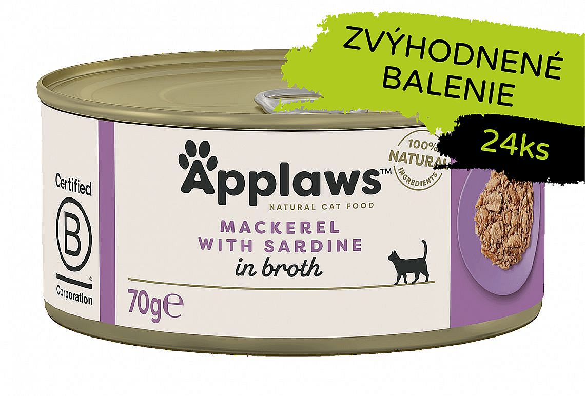 Applaws Cat Mackerel with Sardine in Broth konzerva 24 × 70 g