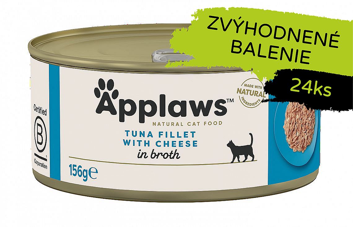 Applaws Cat Tuna Fillet with Cheese in Broth konzerva 24 × 70 g