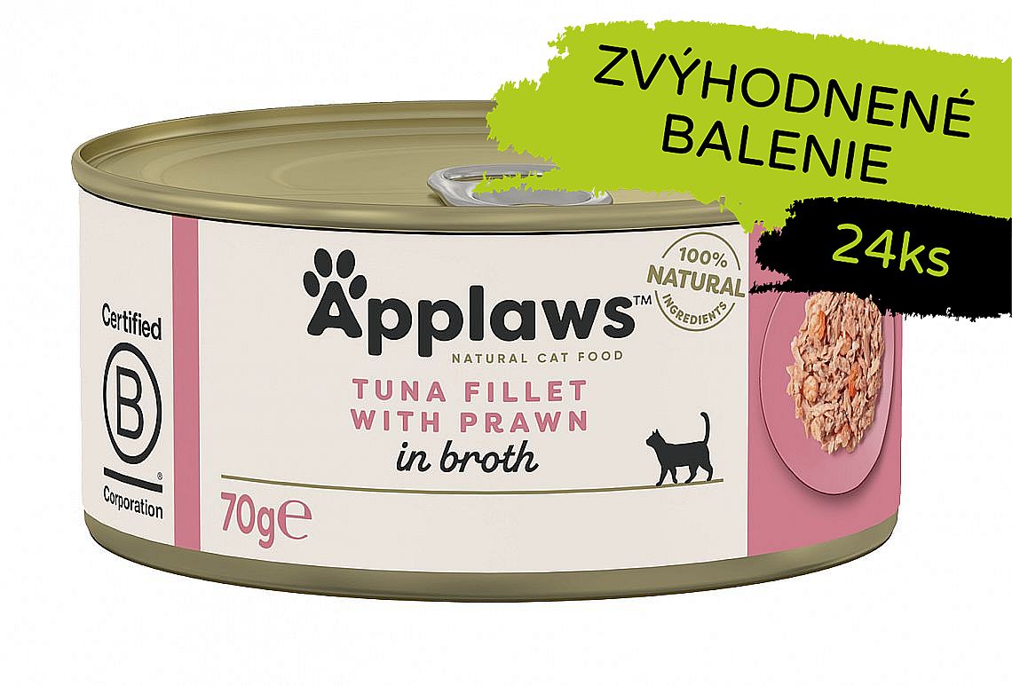 Applaws Cat Tuna Fillet with Prawn in Broth konzerva 24 x 70 g