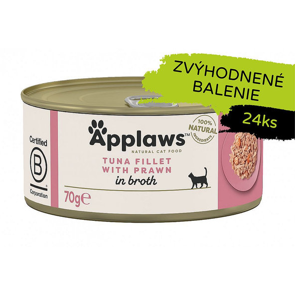 Applaws Cat Tuna Fillet with Prawn in Broth konzerva 24 x 70 g