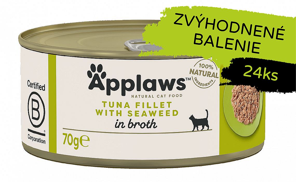 Applaws Cat Tuna Fillet with Seaweed in Broth konzerva 24 × 70 g