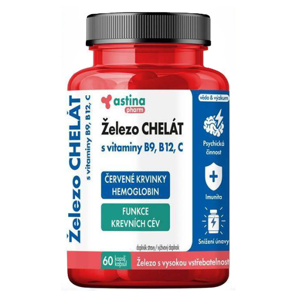 Astina Pharm Železo CHELÁT s vitamínmi B9 B12 C 60 kapsúl