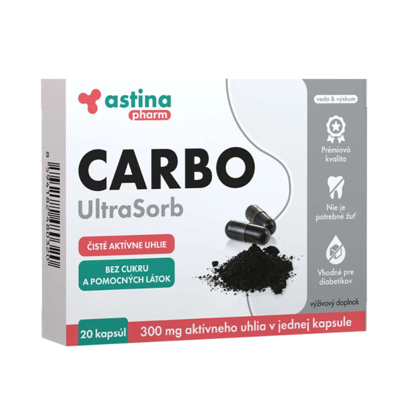 Astina Pharm CARBO UltraSorb aktívne uhlie 300 mg 20 kapsúl
