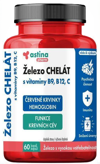 Astina Pharm Železo CHELÁT s vitamínmi B9 B12 C 60 kapsúl