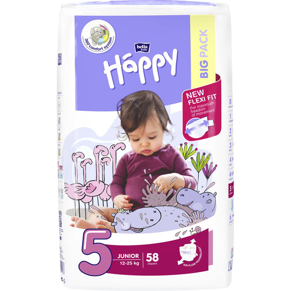 BELLA HAPPY Junior 5 (12-25 kg) Big Pack 58 ks – jednorazové plienky