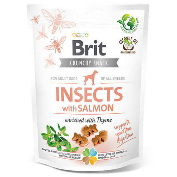 Brit Care dog Crunchy Cracker hmyz, losos a tymián maškrta pre psy 200g