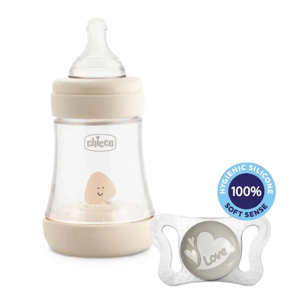 CHICCO Fľaša dojčenská Perfect 5 silikón, 150 ml neutral + vzorka Cumlík Physio Micro 0-2m