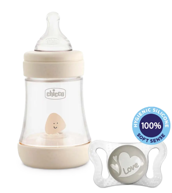 CHICCO Fľaša dojčenská Perfect 5 silikón, 150 ml neutral + vzorka Cumlík Physio Micro 0-2m