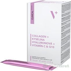 CLINICAL COLLAGEN+KYSELINA HYALURONOVÁ+VIT.C & Q10 prášok vo vrecúškach s jahodovou príchuťou 30ks