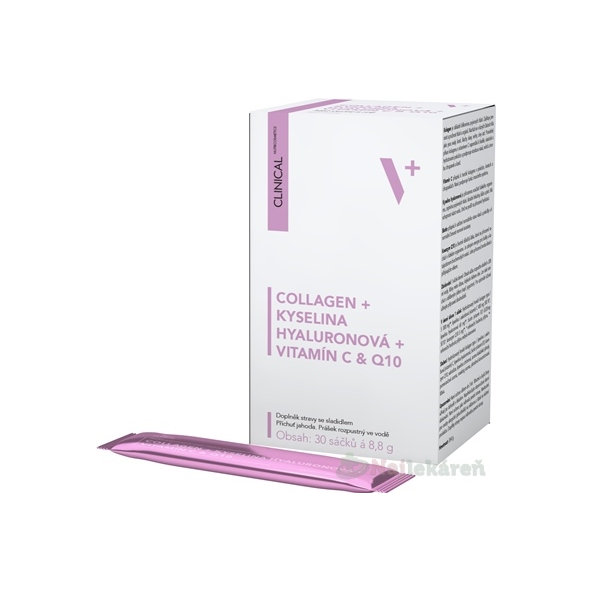 CLINICAL COLLAGEN+KYSELINA HYALURONOVÁ+VIT.C & Q10 prášok vo vrecúškach s jahodovou príchuťou 30ks