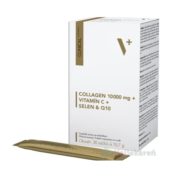 CLINICAL COLLAGEN 10 000 mg+VITAMÍN C+SELEN & Q10 prášok vo vrecúškach s ananásovou príchuťou 30ks