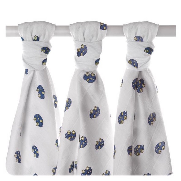 KIKKO Bavlnené plienky Lux 80x80 (3 ks) s potlačou - autá