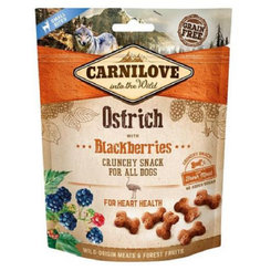 Carnilove Dog bezobilné mäsové maškrty pre psy všetkých plemien s pštrosím mäsom a černicami 200g