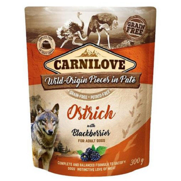 Carnilove dog Paté pštros s černicami kapsičky pre psy 12x300g