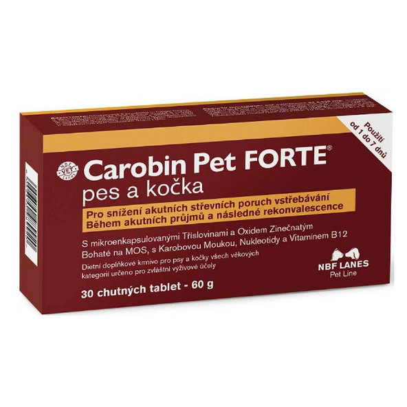 Carobin Pet FORTE na úpravu črevnej absorpcie pre psov a mačky 30 tabliet