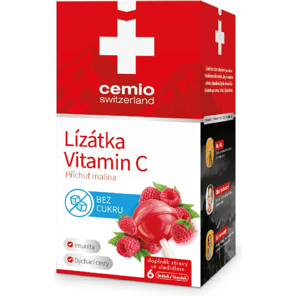Cemio Lízanky Vitamín C s malinovou príchuťou 6 lízatiek