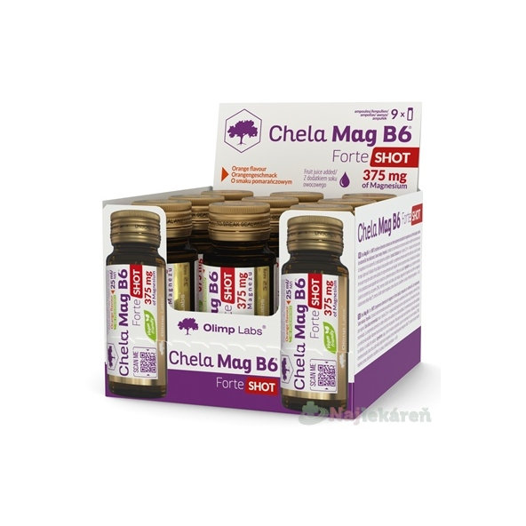 Chela-Mag B6 Forte shot ampuly, pomarančová príchuť 9x25ml