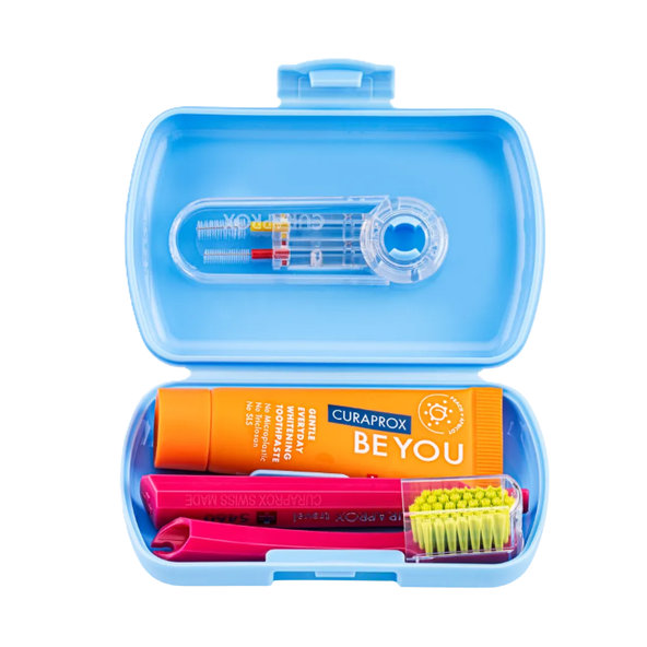 CURAPROX Travel set modrý dvojdržiak