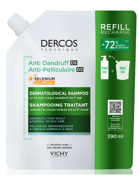 VICHY DERCOS DS šampón proti lupinám MASTNÉ vlasy náhradná náplň 390ml