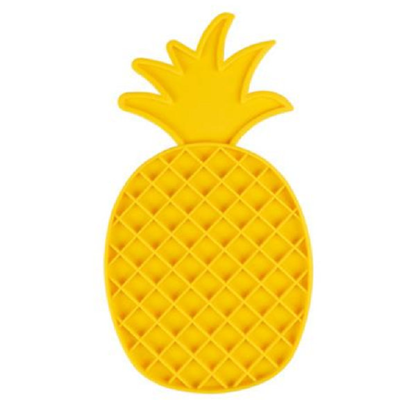 DUVO+ Podložka na lízanie v tvare ananásu pre psy a mačky, silikónová, žltá 30x16x1cm