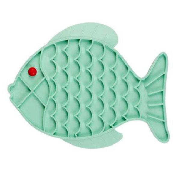 DUVO+ Podložka na lízanie v tvare ryby pre psy a mačky, zelená 23,5x18,5x0,8cm