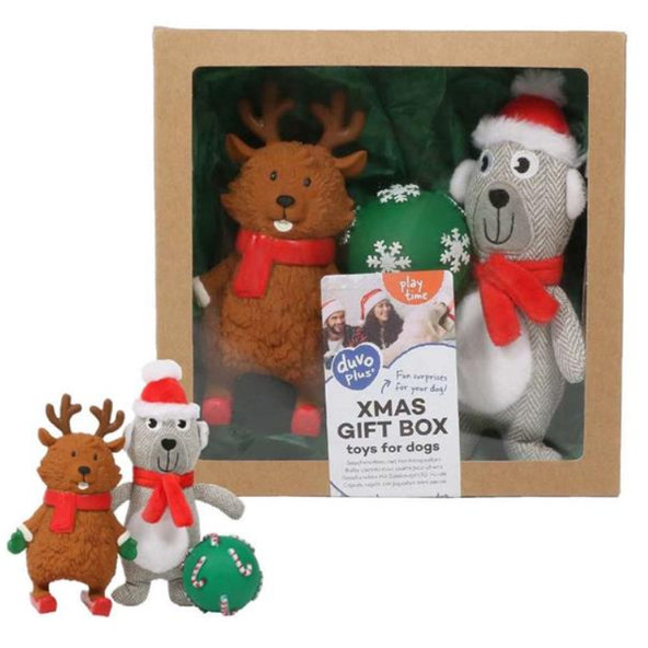 DUVO+ Vianočná darčeková krabička pre psa, 3 hračky