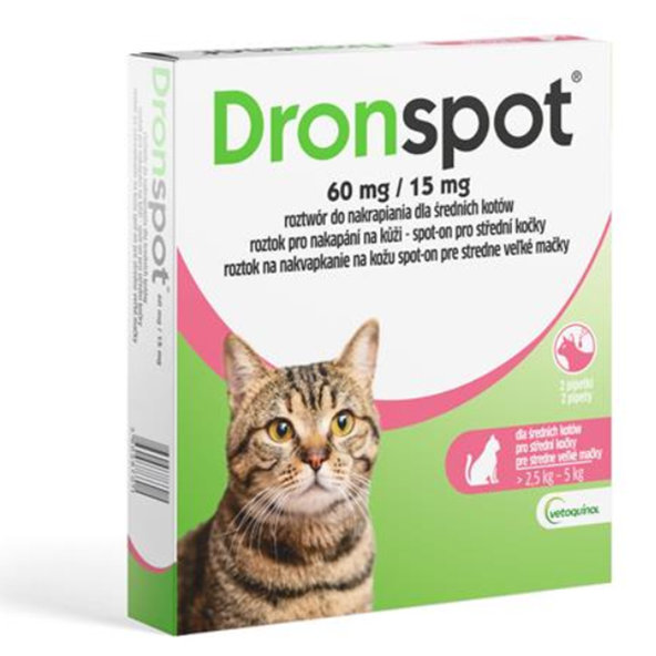 Dronspot 60 mg/15 mg spot on pre stredné mačky 2 x 0,7 ml