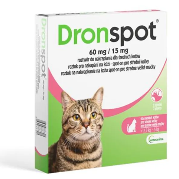 Dronspot 60 mg/15 mg spot on pre stredné mačky 2 x 0,7 ml