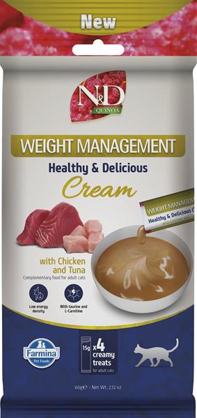 Farmina Creamy N&D Quinoa Cat Weight Management with Chicken & Tuna Adult maškrta pre mačky 60 g