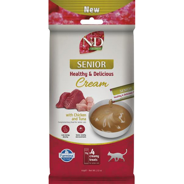 Farmina Creamy N&D Quinoa Cat with Chicken & Tuna Senior maškrta pre mačky 60 g