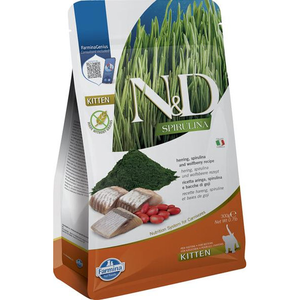 Farmina N&D cat SPIRULINA (GF) kitten, herring & goji granule pre mačky 0,3 kg