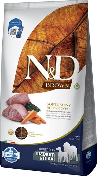 Farmina N&D dog BROWN (GF) adult med/max, spirulina & carrot, lamb 7 kg