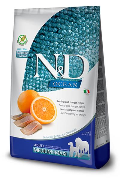 Farmina N&D dog OCEAN (GF) adult medium & maxi, herring & orange 2,5 kg