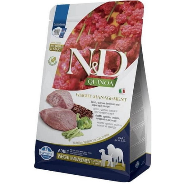 Farmina N&D dog QUINOA (GF) adult medium & maxi, weight managment, lamb & broccoli 2,5kg