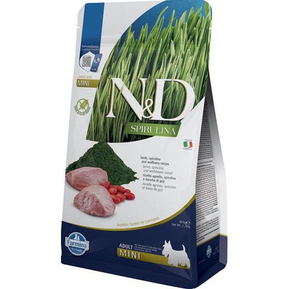 Farmina N&D dog SPIRULINA (GF) adult mini lamb and goji granule pre psy 0,8 kg