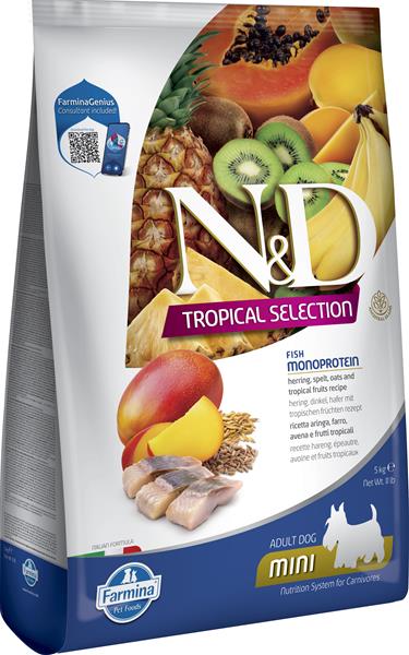 Farmina N&D dog TROPICAL SELECTION (AG) adult mini, herring granule pre psy 5 kg