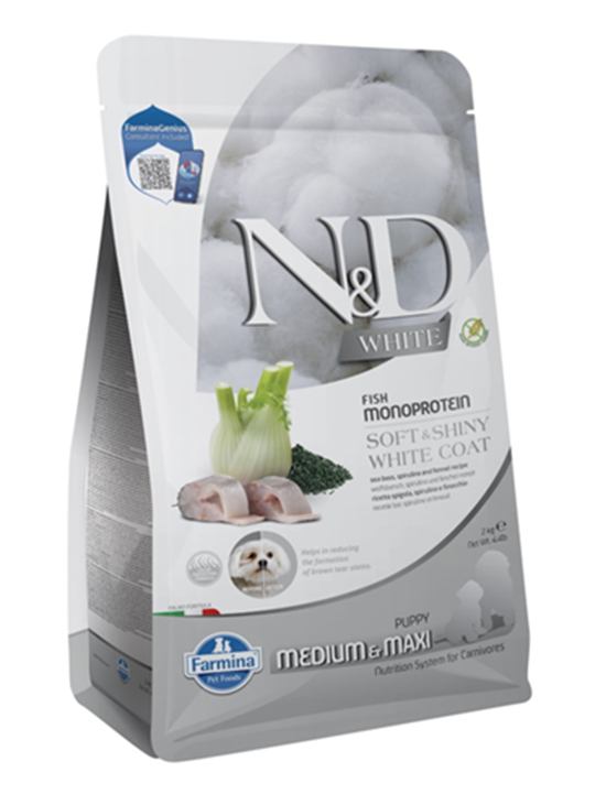 Farmina N&D dog WHITE (GF) puppy med/max, sea bass, spirulina & fenel 2 kg