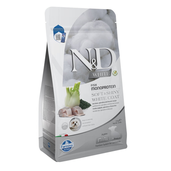Farmina N&D dog WHITE (GF) puppy mini, sea bass, spirulina & fenel 1,5 kg