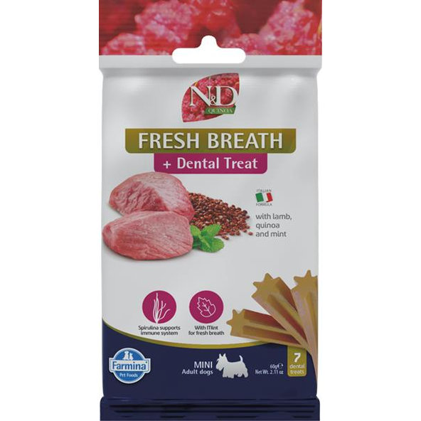 Farmina Quinoa Dog Fresh Breathe Adult Mini maškrta pre psy 60g