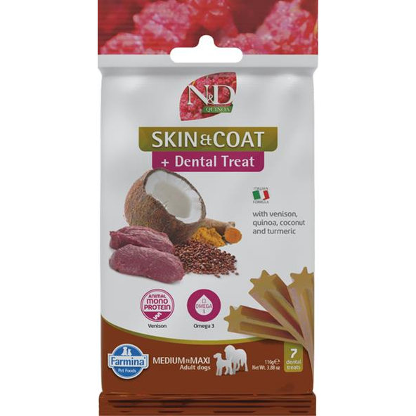 Farmina Quinoa Dog Skin Coat Venison Adult medium & maxi maškrta pre psy 110g