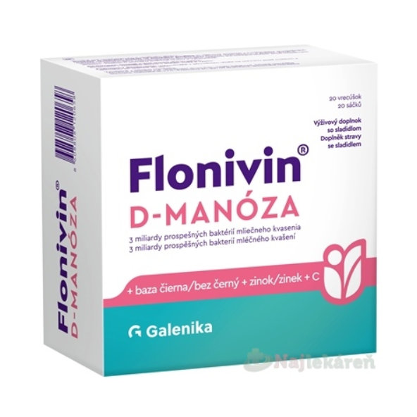 Flonivin D-MANÓZA vrecúška + baza čierna + zinok + vitamín C 20ks