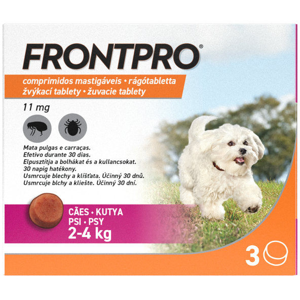 FRONTPRO S 11mg žuvacie tablety pre psy proti kliešťom a blchám 2–4kg, 3tbl