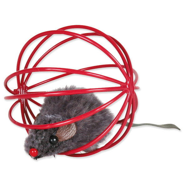 Plush mouse in a wire ball, plush, ø 6 cm