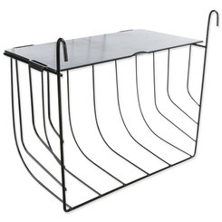 Závesné čierne kovové jasličky na seno s vekom 25×18×12cm