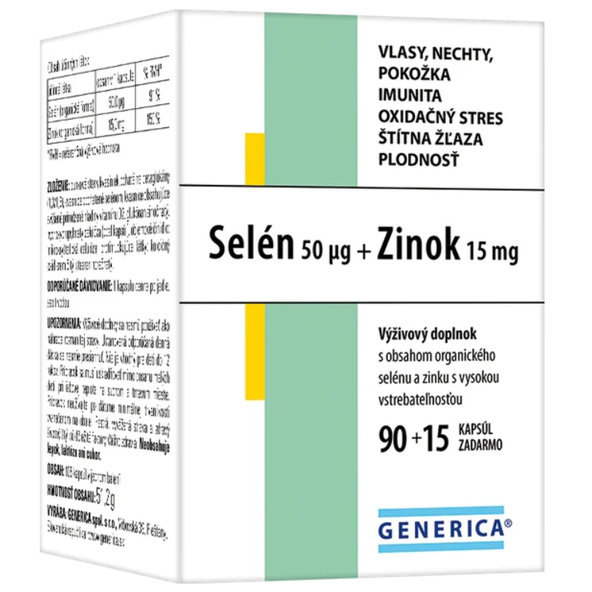 GENERICA Selén 50 μg + Zinok 15 mg 90+15 kapsúl (105 cps)