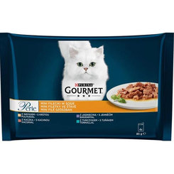 GOURMET PERLE cat Multipack mini filetky morka, tuniak, kačka, jahňa v šťave 4x85 g