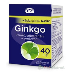 GS Ginkgo (s Gotu kola) na pamäť, sústredenie a prekrvenie 90+30 zadarmo (120tbl)