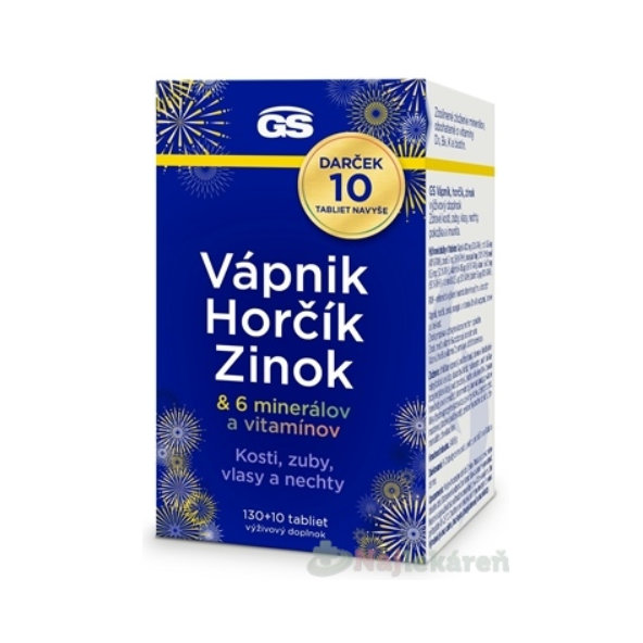 GS Vápnik Horčík Zinok Darček + 6 minerálov a vitamínov 130+10 navyše 140ks