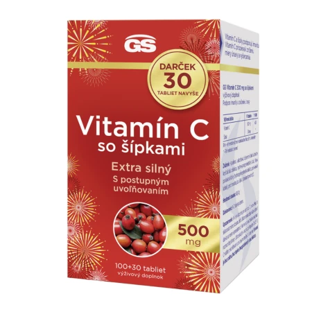 GS Vitamin C 1000 mg so šípkami tablety na podporu imunitného systému, pre krásnu pleť a nechty 130 cps kúpite na Najlekaren.eu